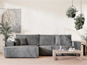 Сив шенилов сгъваем/с място за съхранение ъглов диван (ляв ъгъл) Maze – Maison de Rêve