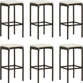 313448 vidaXL Бар табуретки с възглавници, 6 бр, кафяв полиратан