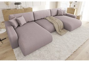 Светлорозов ъглов диван с място за съхранение от рипсено кадифе Sara – Ropez