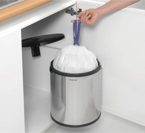 Кош за боклук за вграждане Brabantia Built-In 647044, 15 л, Широк отвор, Пластмасова вътрешна кофа, Инокс