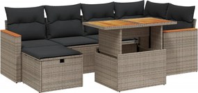 3276042 vidaXL Градински диван с възглавници, 7 части, полиратан, сив