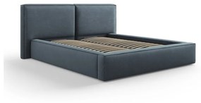 Тъмносиньо тапицирано двойно легло с място за съхранение и решетка 160x200 cm Arendal - Cosmopolitan Design