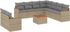 3258510 vidaXL Градински диван с възглавници, 10 части, бежов полиратан