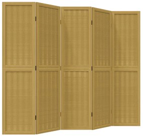358821 vidaXL Разделител за стая, 5 панела, кафяв, дърво пауловния масив