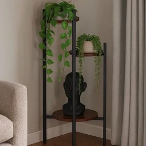 Стойка за цветя на тавана - 3-етажен рафт с кръгли дървени рафтове