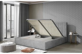 Тъмносиво двойно легло 140x200 cm тапицирано с място за съхранение с включена подматрачна рамка Audrey – ELTAP