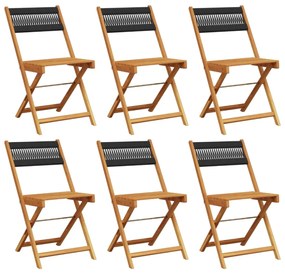3214602 vidaXL Сгъваеми градински столове, 6 бр, черни, акация масив