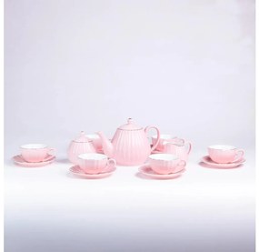 Порцеланов комплект за кафе, 15 части, розов