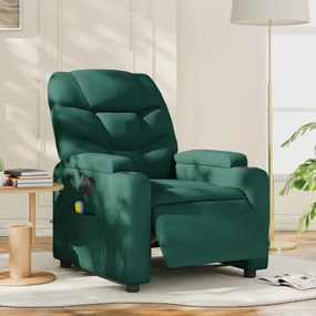 3204590 vidaXL Електрически масажен наклоняем стол, тъмнозелен, текстил