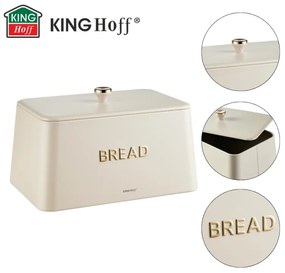 Кутия за хляб Kinghoff KH 1950, 35 см, Метално тяло, Бамбуков капак, Бежов/златист