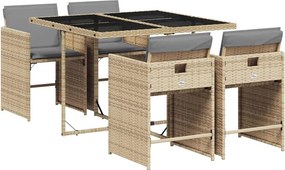 3211080 vidaXL Градински комплект с възглавници 5 части бежов микс полиратан