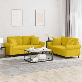 3202236 vidaXL Комплект дивани от 2 части с възглавници, жълт, кадифе