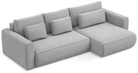 Светлосив кадифен разтегателен ъглов диван с място за съхранение (десен ъгъл) Kapua – Makamii