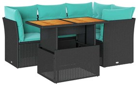 3326920 vidaXL Градински комплект с възглавници, 5 части, черен полиратан