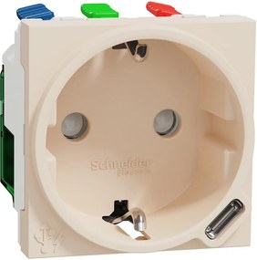 SE Контакт шуко с детска защита авт. и USB тип C 2 мод. цвят Крем Unica  - NU301744