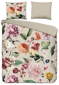 Бежово двойно удължено спално бельо от памучен сатен 200x220 cm Fiori – Descanso