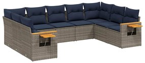 3227118 vidaXL Градински диван с възглавници, 9 части, полиратан, сив