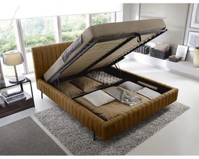 Двойно легло 140x200 cm тапицирано с място за съхранение с включена подматрачна рамка в цвят жълта охра Plissa – ELTAP