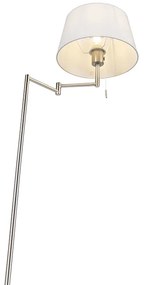 Класическа подова лампа стомана с бял регулируем абажур - Ladas