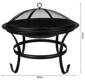 Преносимо огнище за градината Kaminer 2500032, 56x47, Стабилна основа, Черен