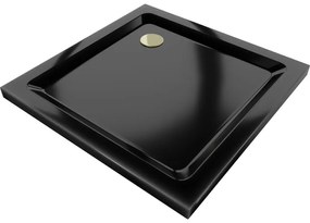 Mexen Flat квадратен душ комплект 70 x 70 см, черен, златен сифом - 40707070G