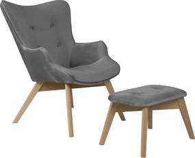 Сив кадифен фотьойл с табуретка Niko – Ropez