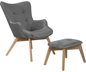 Сив кадифен фотьойл с табуретка Niko – Ropez