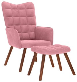 4016825 vidaXL Релакс стол с табуретка розов кадифе