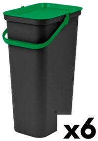 Кошче за Рециклирани Отпадъци Tontarelli Moda 24 L Черен Зелен (6 броя)
