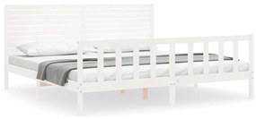 3193222 vidaXL Рамка за легло с табла бяла Super King Size дърво масив
