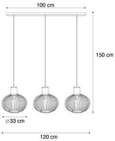 Модерен висящ лампион от тел черен с бежово 3 светлини - Gila
