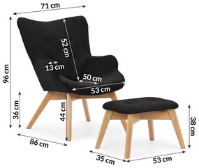 Черен фотьойл с табуретка от рипсено кадифе Niko – Ropez