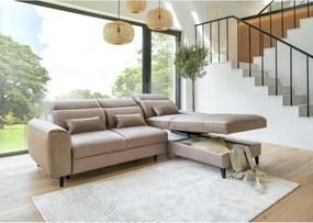 Светлокафяв кадифен разтегателен ъглов диван с място за съхранение (ляв ъгъл) Foble – ELTAP