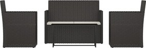 319194 vidaXL Лаундж комплект за двор с възглавници 4 части полиратан черен