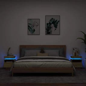 836789 vidaXL Нощни шкафчета с LED осветление, 2 бр, сонома дъб, 40x39x48,5см