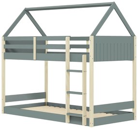 Къща/двуетажно детско легло 90x190 cm с включена подматрачна рамка в естествен цвят/сиво-зелено Valka – Marckeric