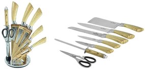 Комплект ножове с поставка ZILNER ZL 5122, 8 части, Точило, Ножици, Неръждаема стомана, Дървена дръжка