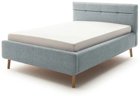 Сиво и синьо тапицирано двойно легло с място за съхранение и с решетка 140x200 cm Lotte - Meise Möbel