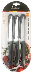Комплект 6 бр. ножове за стек Luigi Ferrero Prima FR-1258, Неръждаема стомана, Лесно почистване, Черен/инокс