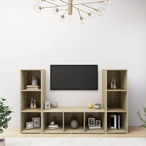 3079964 vidaXL ТВ шкафове, 3 бр, дъб сонома, 107x35x37 см, инженерно дърво