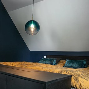 Висяща лампа в стил Арт Деко месинг с океанско синьо стъкло 33 см - Pallon