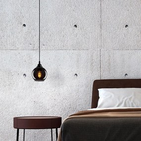 Черно висящо осветително тяло със стъклен абажур ø 15 cm Smoked – Opviq lights