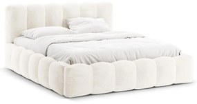 Кремаво тапицирано двойно легло с място за съхранение с включена подматрачна рамка 160x200 cm Lupine – Micadoni Home