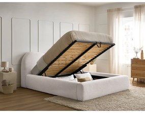 Бяло тапицирано двойно легло с място за съхранение с включена подматрачна рамка 160x200 cm Orlane – Bobochic Paris