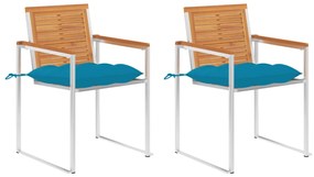 3061507 vidaXL Градински столове с възглавници, 2 бр, акация масив и стомана