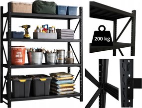 Метален стелаж за склад, гараж и работилница - 800 кг, 4 рафта 200x200x60