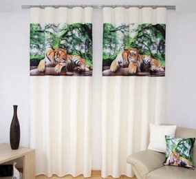 Кремаво-зелена завеса с тигър Ширина: 160 см | Дължина: 250 см (в комплекта има 2 броя)