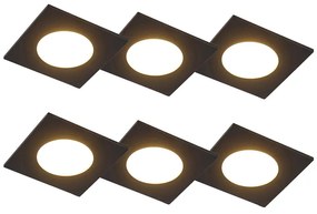 Комплект от 6 вградени прожектора черни с LED 3-степенна димираща IP65 - Simply