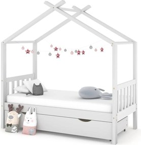 322149 vidaXL Рамка за детско легло с чекмедже, бяла, бор масив, 80x160 см