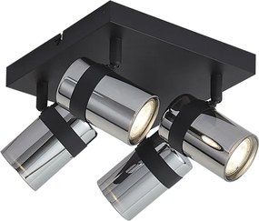 Черен плафон с димно стъкло с 4 светлини, въртящ се и накланящ се - Gianni